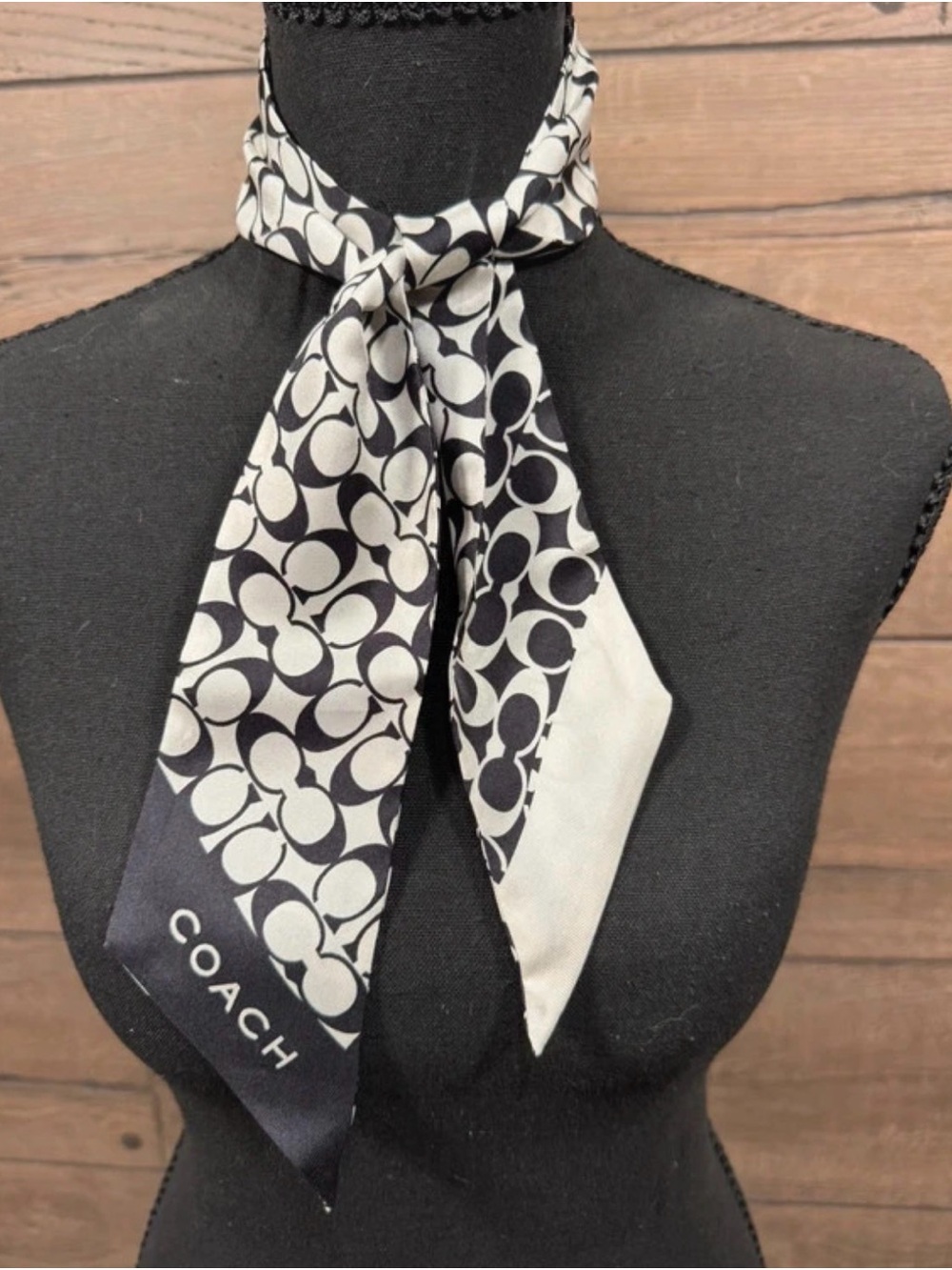 Coach Black & White Signature Silk Neck Scarf